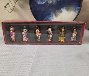 Disney Store Mickey Mouse & Friends Glass Ornament Christmas Set Of 6 New In Box
