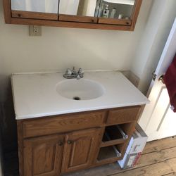 Oak Bathroom Vanity Solid Surface Counter