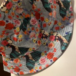 Light Blue Floral Frida Kahlo Bucket Hat with Multicolor Blooms New