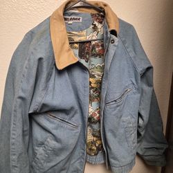 Vintage LAND ROVER Lined Denim Bomber Jacket Collared Men’s Size LHong Kong