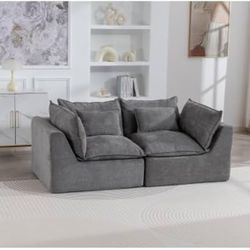 74.8" Gray Modular Cloud Couch, 2 Seat Sectional Sofa with Deep Seat Cushions, Wide Upholstered Sofa for Living Room, Apartment or Bedroom, Modern Com