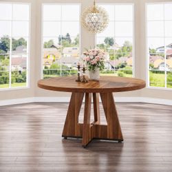 Round Dining Table for 4-6 People, 47 Inches Dining Room Table with Wooden Pedestal Base. NO CHAIRS!!!