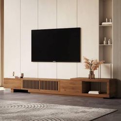 LUCK HOME 78.54 in. 103 in. Medieval Modern Adjustable TV Cabinet with Storage Space Walnut color