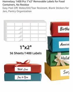 1400 Pcs 1"x2" Removable Labels for Food Containers