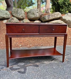 Cherry/Mahogany Wood Console Table – 2 Drawers + Shelf