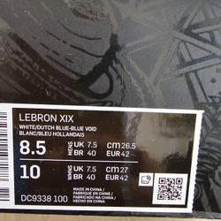 Lebron Xix White Dutch 8.5 Mens Basketball