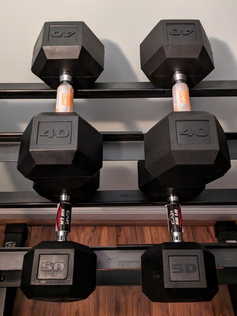  💪 🪨 New Rubber Encased Dumbbells 40lb + 50lbs Set 🦾😻