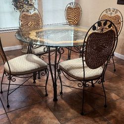 Iron Glass 6 Chair Wicker Dining Room Table 