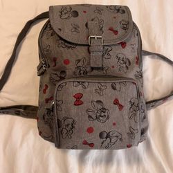 Disney Park Minnie Mouse Print mini Backpack Grey Color With Red And Black Bows 