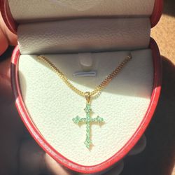 18kt Gold Necklace With Emerald Cross Pendant