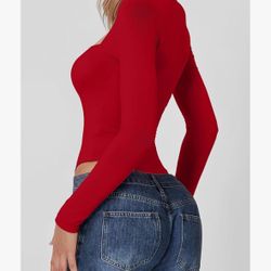 QINSEN - Women's Double Lined Square Neck Long Sleeve Bodysuit