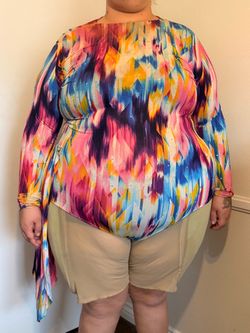 Colorful Rhinestone Draped Leotard | Plus Size