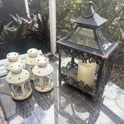 Outdoor Lantern Bundle – 5 Metal Decorative Candle Lanterns