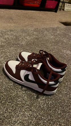 Maroon white and black dunks