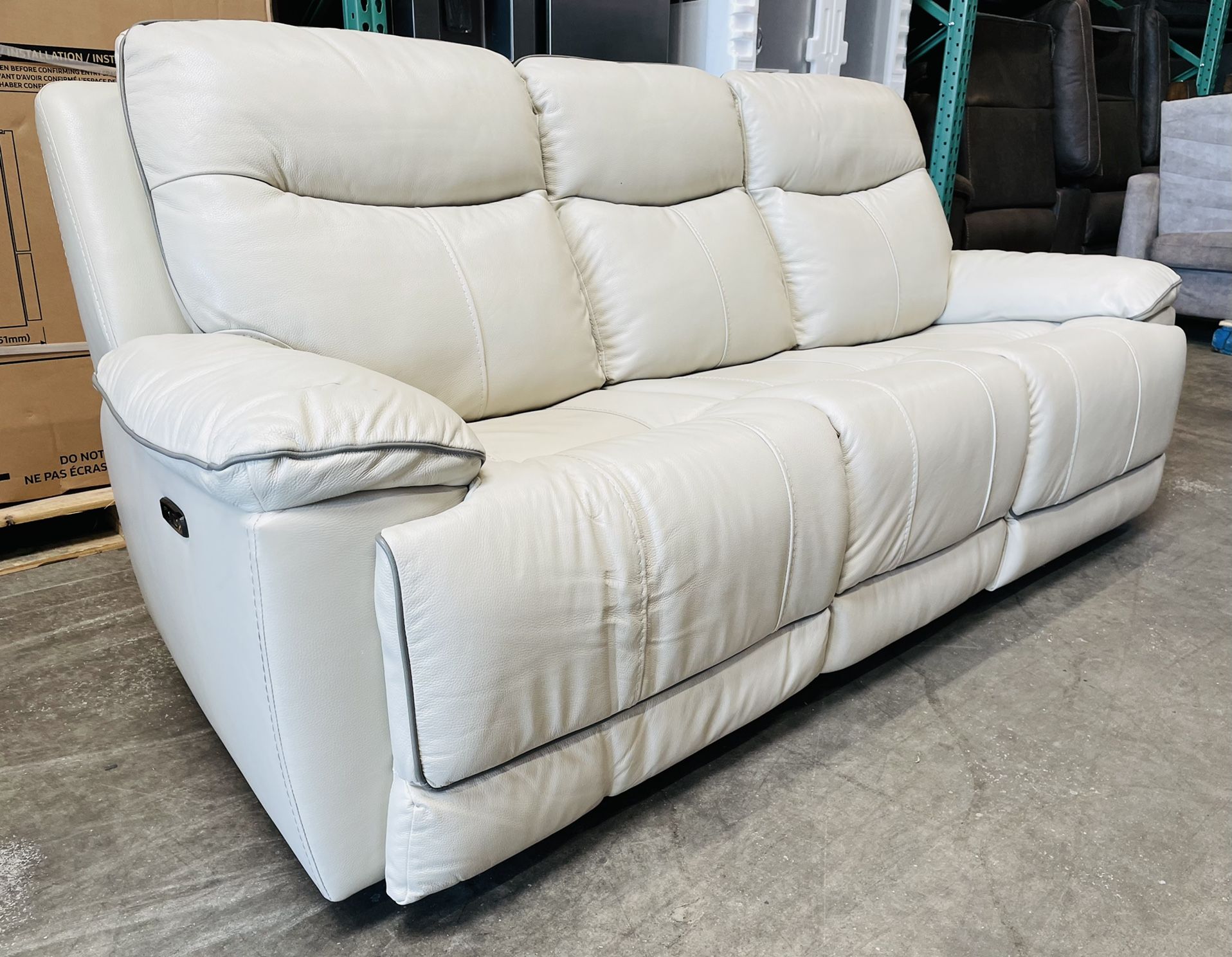 Messina Leather Power Reclining Sofa with Power Headrests, Cream