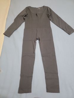 Gray Ribbed Long Sleeve Jumpsuit gray