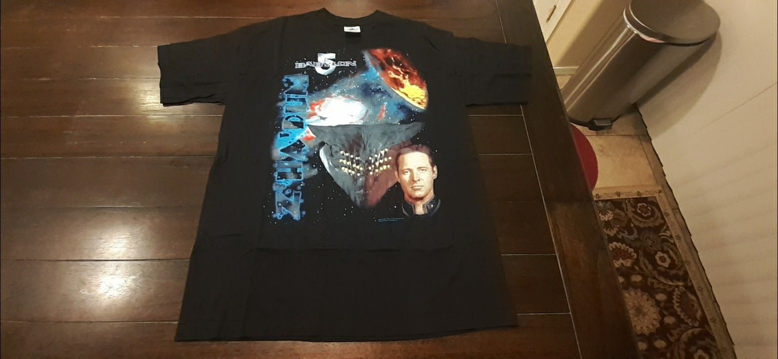 Vintage 1997 Babylon 5 Z'ha Dum galaxy Captain John Sheridan T Shirt men XL