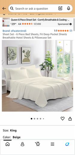 ofwaterstroll King Size Bed Sheet Set - 6 Piece (Beige)