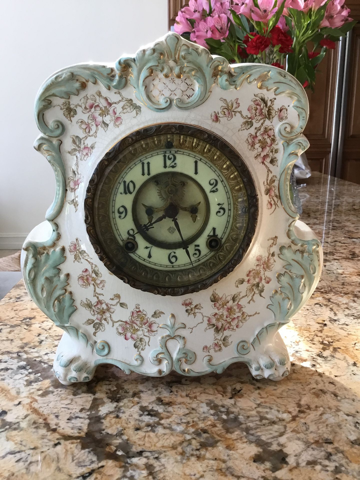 Antique Dresser Clock In Porcelain 
