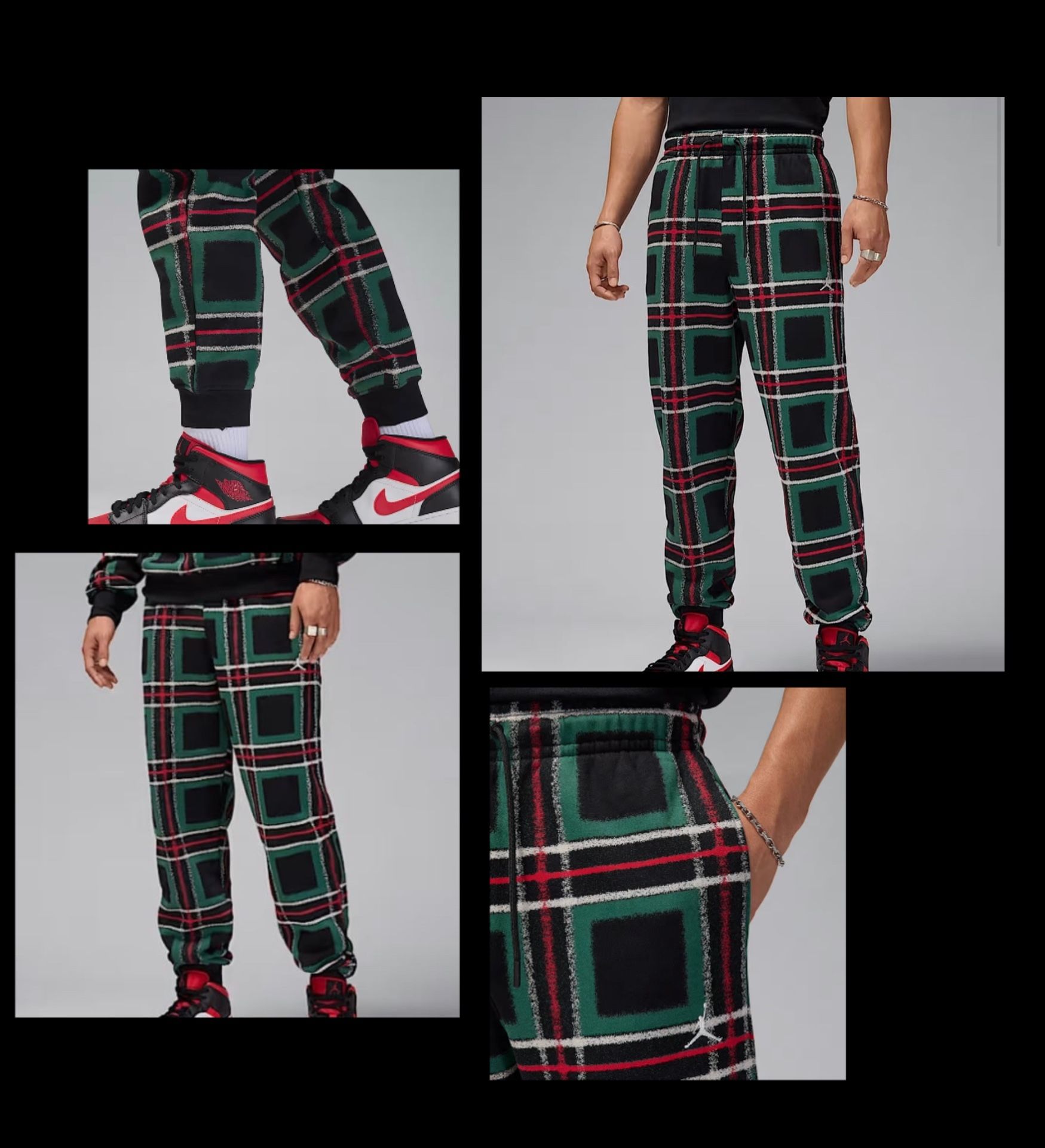 Nike Air Jordan Sweatpants Joggers Plaid Men's Sz S & M available NEW! Green & Black & red