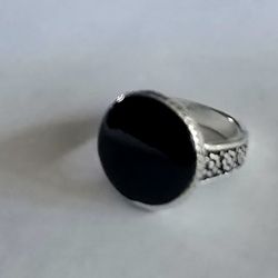 BLACK EBONY ONYX POLISHED TITANIUM QUALITY FOREVER SILVER NEW  SIZE 7 RING