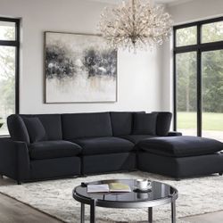 Sky Black Velvet Modular Sectional 