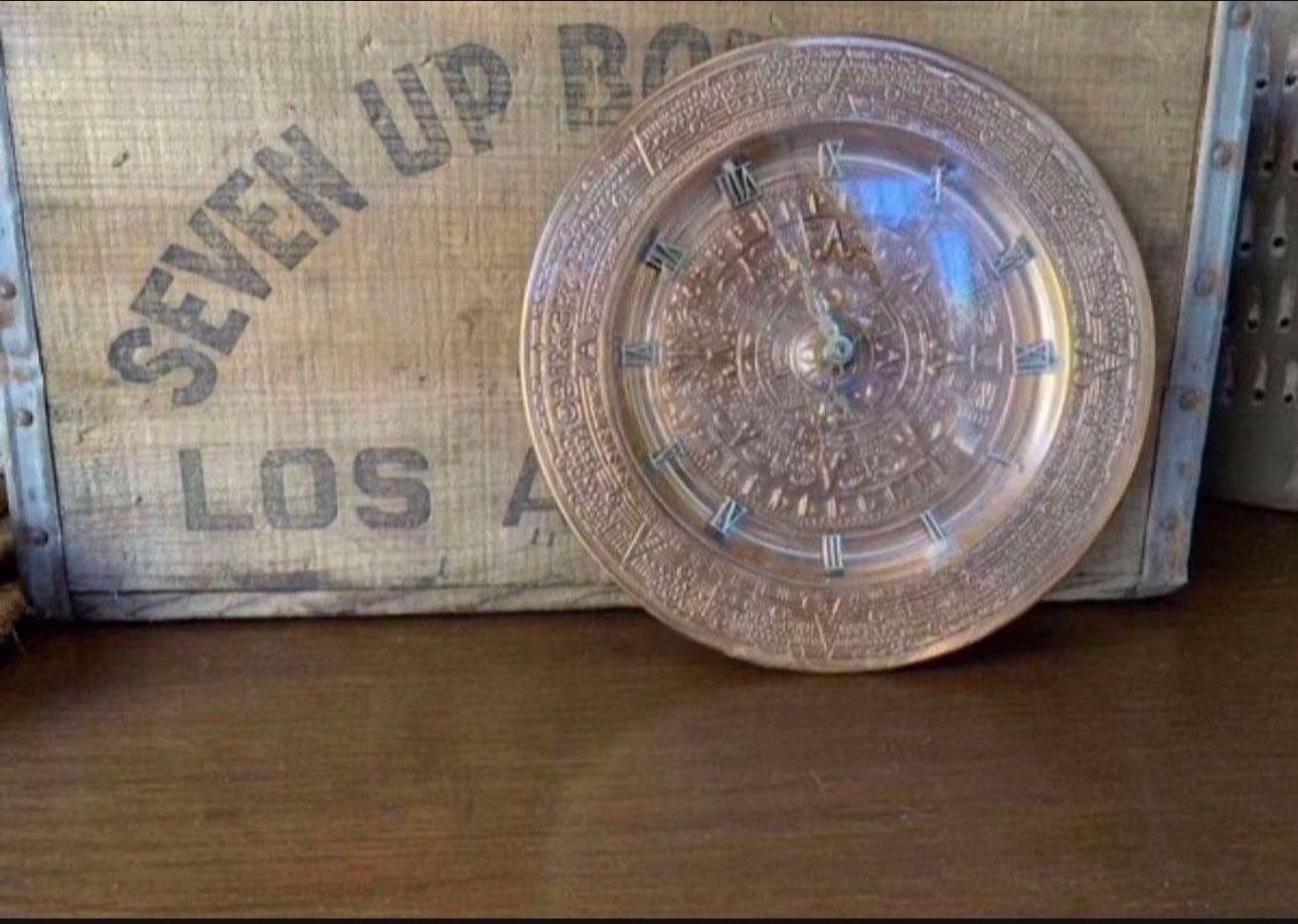 Beautiful copper aztec calendar wall clock 8”
