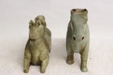 Pair of Vintage Chinese Carved Stone Horses