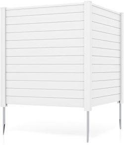 Air Conditioner Fence 2 Panels - 48''W x 48''H Outdoor Privacy Screen with Upgraded Metal Stakes, PVC Trash Can Enclosure, Decorative Garden Fences fo