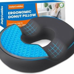 New Donut Pillow for Tailbone Pain, Hemorrhoids - Cooling Gel Memory Foam Chair Seat 