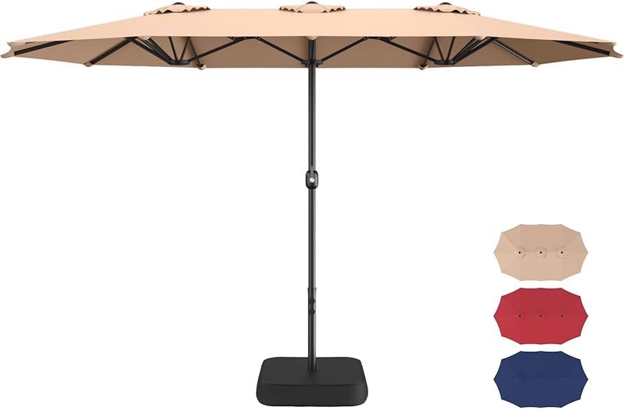 15ft Patio Umbrella with Base Included, Extra Large Shade Area, Double Sided Rectangle with Crank Handle for Poolside, Garden, Yard, Beige