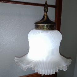 Antique Ruffled Milk Glass Opal Table Lamp 