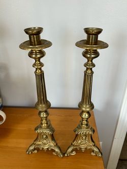 Set 2 Antique Brass Candle Holders