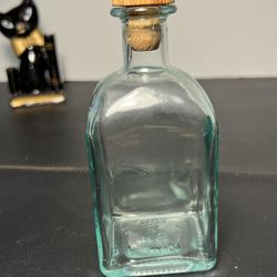 Vintage 1990s Light Blue Square Recycled Glass Bottle Cork Stopper, Italy, 5.75”