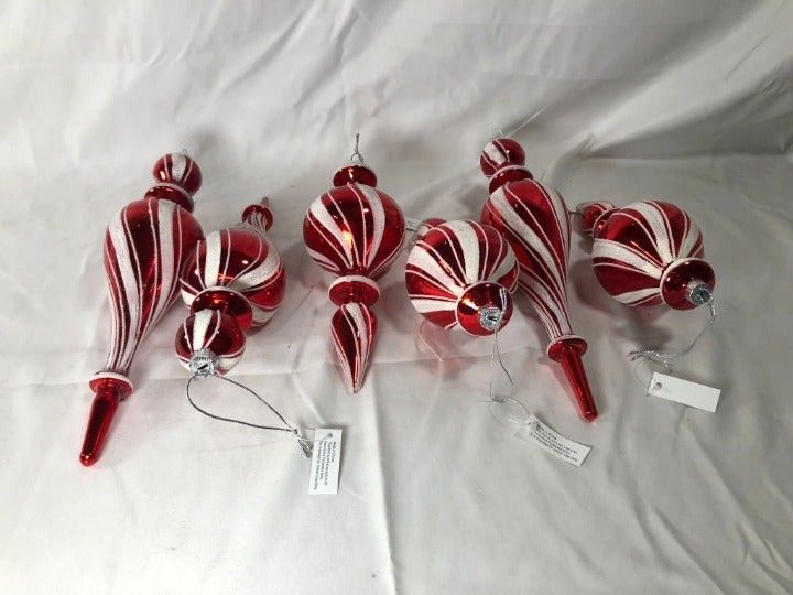 Set of 6 Peppermint Swirl Glass Ornaments