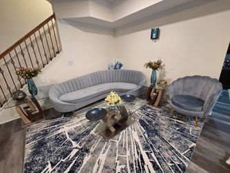 Gray Velvet Channel Tufted Sofa and Chair Set
