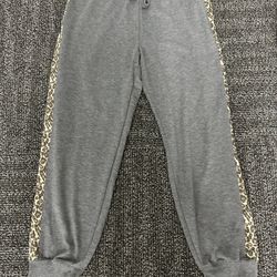 Splendid Women's Jogger Pants Gray Brown Cheetah Striped Sides Large