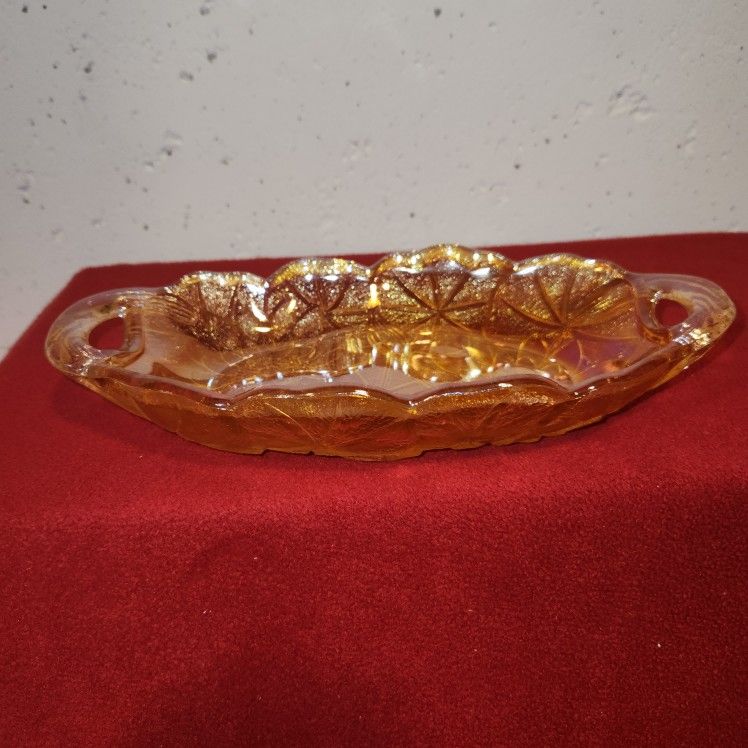 Vintage Carnival Glass Serving Tray Marigold Indiana Glass