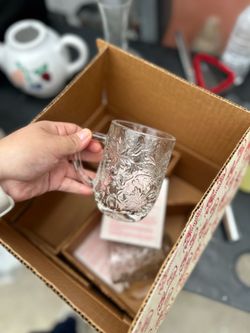 Princess House Etched Glass Mugs – 3 Mugs with Original Box