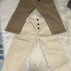 Beige and Brown Button-Fly Pants Easy Peasy 2T