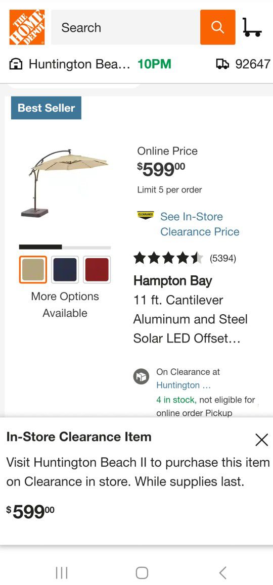 Brand New Hampton Bay Cantilever Patio Umbrella Octagon Beige Led Lights Home Depot Two Year Warranty With Sand Canopy Shade Not Sail