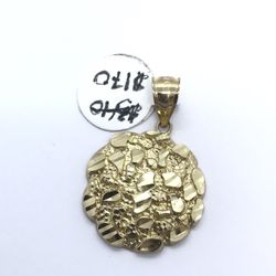 Gold Pendant Circle Nugget 10k New