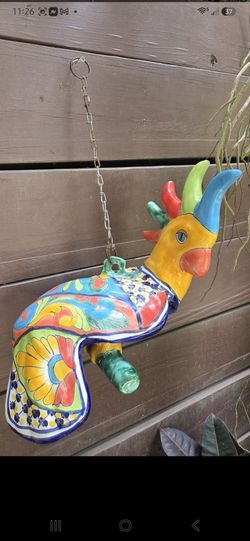 2 Mexican Talavera Pottery decorative hanging Parrots
