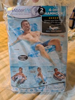 NEW Waterlife 4-in-1 Pool Hammock 2-Pack, Inflatable Pool Chair Float, Water (Saddle, Lounge Chair, Drifter)