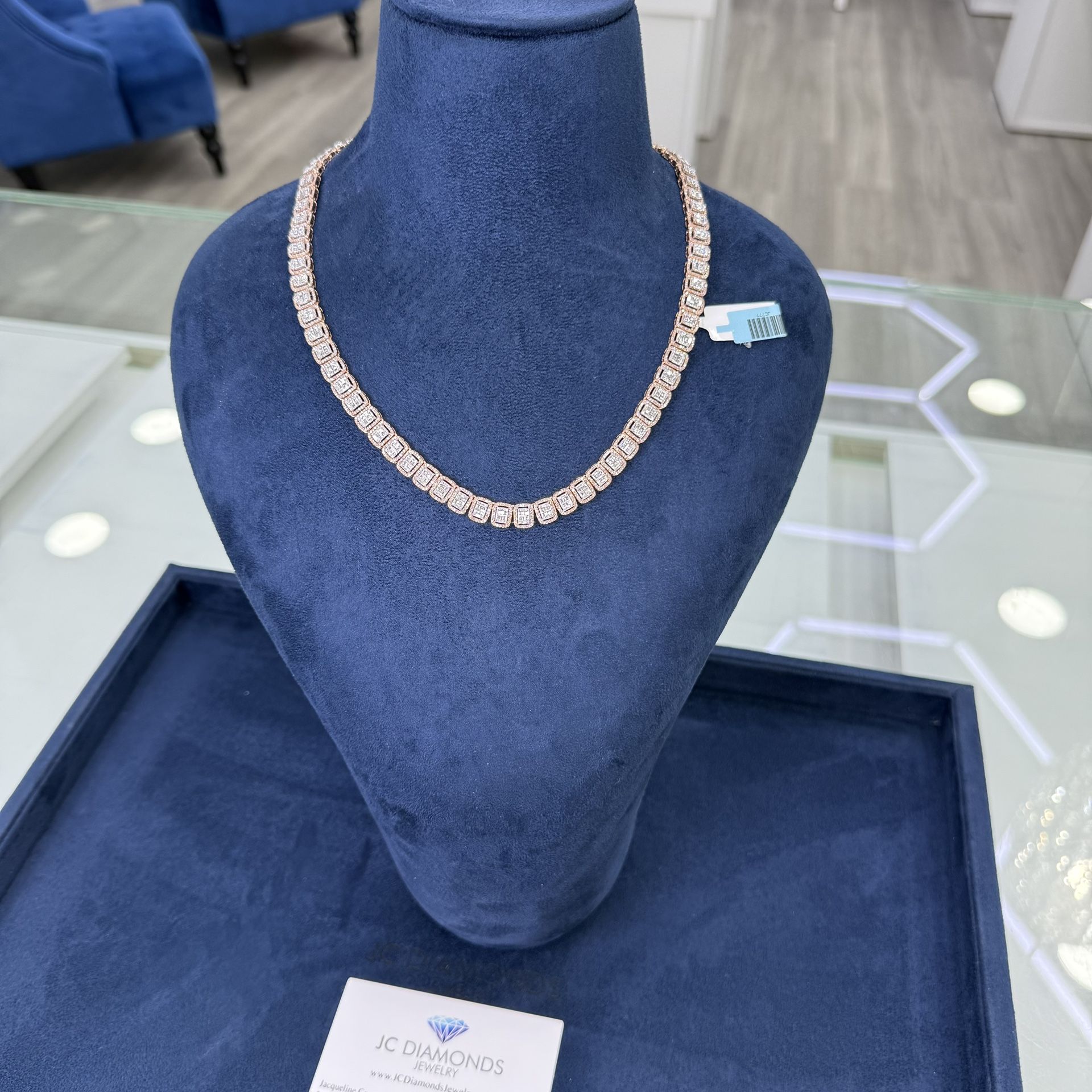 Chain Baguet And Round Diamonds 8 Mm Wide 10k Gold Rose Gold And White Gold