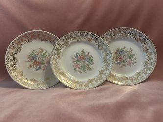 Vintage Gold Plated And Floral Designed Plates 