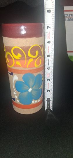 Hand-Painted Mexican Barro Clay Tall Tumbler Mug / Folk Art Cocktail Cup