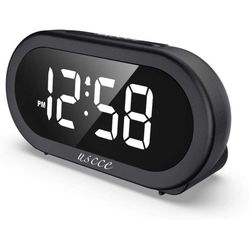 USCCE Small LED Digital Alarm Clock with Snooze, Easy to Set, Full Range Brightness Dimmer, Adjustable Alarm Volume with 5 Alarm Sounds, USB Charger, 