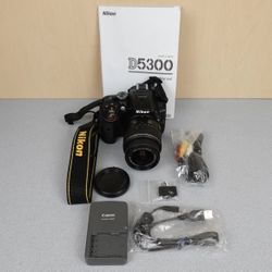 Nikon D5300 DSLR Camera w/NIKKOR 18-55mm DX VR G II Lens, Battery, Charger GOOD