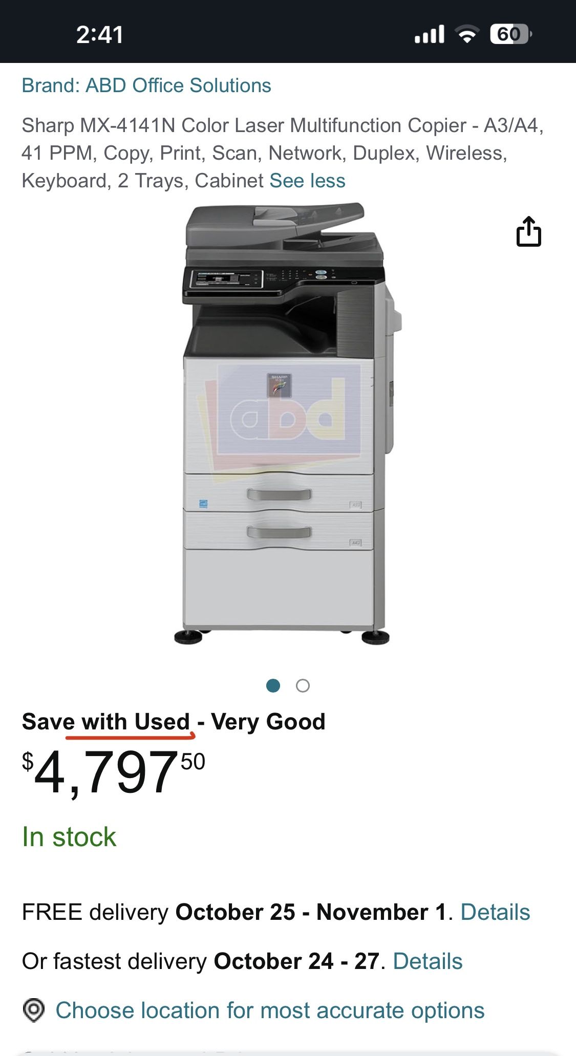 Sharp MX4141 Color Laser Printer Scanner Originally $15k New 